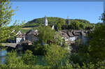 Laufenburg AG vom Bahnsteig in Laufenburg (Baden) betrachtet.