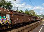 Zweiachsiger, gro�r�umiger Schiebewandwagen 21 81 2471 182-9 A-RCW, der Gattung Hbbills, der Rail Cargo Austria AG (Ein Unternehmen der �BB), am 07 Juni 2026 bei der Zugdurchfahrt in Scheuerfeld/Sieg. 

Gedeckter, zweiachsiger Gro�raum-Schiebewandw ...