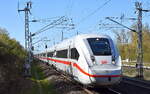 DB Fernverkehr AG, Frankfurt (Main) mit ihrem ICE 4 '412 071-2' -Tz 9471- (NVR: ' 93 80 1412 071-2 D-DB........') auf Betriebsfahrt Richtung Berlin Rummelsburg am 07.04.26 Höhe Bahnhof Berlin-Hohenschönhausen.