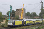 146 511 f�hrt im Regen in den Tostedter Bahnhof ein! Laut Aussage eines Mitarbeiters der Abrissfirma, soll der Getreidesilo zum Wochenende platt sein - so der Plan! Tostedt, 18.08.2026.