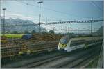 In St-Triphon sind etliche bwegt Triebz�ge abgestellt, die hier wohl auf einen Platz in Villeneuve zum ETCS Einbau warten.