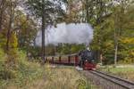 99 7232 mit Regelzug zum Brocken unterhalb von Steinerne Renne.(19.10.2018)