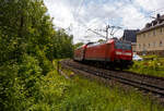 Die 146 002-1 (91 80 6146 002-1 D-DB) der DB Regio AG schiebt den RE 9 - Rhein Sieg Express (RSX) Siegen - K�ln – Aachen am 20 Mai 2026 Steuerwagen voraus von Kirchen/Sieg weiter in Richtung Betzdorf/Sieg.

Die TRAXX P160 AC1 wurde 2001 von A ...