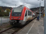 VT 122.2 der VIAS als RB 82 nach Frankfurt (Main) Hbf in Eberbach. 04.04.2026