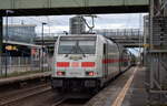 DB Fernverkehr AG [D] mit ihrer  146 571-5  [NVR-Nummer: 91 80 6146 571-5 D-DB] und IC Doppelstocksteuerwagengarnitur Richtung Dresden Hbf.