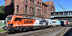 LOCON LOGISTIK & CONSULTING AG, Berlin [D] mit der geleasten northrail Smartron  192 060  [NVR-Numbmr: 91 80 6192 060-2 D-NRAIL] verl�sst mit einem Containerzug den Hamburger Hafen am 14.08.26 H�he
