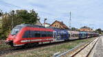 DB Regio AG - Region Nordost, Fahrzeugnutzer:	Regionalbereich Berlin/Brandenburg, Potsdam mit ihrem Talent  442 821  (NVR:  94 80 0442 821-5 D-DB..... ) + 442 ??? vorne dran als RE 7 nach Berlin