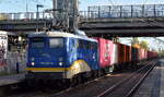 Eisenbahnen und Verkehrsbetriebe Elbe-Weser GmbH, Zeven mit ihrer  140 866-5  (NVR:  91 80 6140 866-5 D-EVB ) mit einem Containerzug aus Frankfurt/Oder Richtung Hamburg am 16.10.26 Durchfahrt Bahnhof