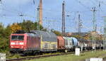 DB Cargo AG, Mainz [D] mit ihrer   185 105-4  [NVR-Nummer: 91 80 6185 105-4 D-DB] und einem kunterbunt gemischten G�terzug am 14.10.26 H�he Bahnhof Magdeburg Neustadt.
