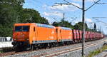 AMEH Trans - ArcelorMittal Eisenh�ttenstadt Transport GmbH, Eisenh�ttenstadt [D] mit ihrer  '145-CL 001' [NVR-Nummer: 91 80 6145 081-6 D-EKO] + '145-CL 005' [NVR-Nummber: 91 80 6145 096-4 D-EKO] und dem Arcelor innofreigt Sch�ttgutwagenzug f�r Eisene ...