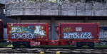 Drehgestell-Sonderflachwagen der DB Cargo mit Wechselbeh�ltnissen mit der Nr.