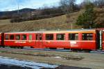 RhB - AB 1516 am 02.02.1998 in Filisur - 1./2. Klasse Personenwagen - Leichtstahl Mitteleinstiegswagen - �bernahme 16.11.1956 - SIG - Fahrzeuggewicht 18,00t - Sitzpl�tze 23/30 - L�P 18,22m - zul�ssige Geschwindigkeit 90 km/h - �2=24.03.1995 - Logo Rh ...