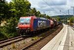Die an die SBB Cargo International AG vermietete Re 482 019-7 (91 85 4482 018-7 CH-NRFAB) der NRFAB - Nordic Re-Finance AB, Bankeryd (Schweden), ex SBB Cargo Re 482 019-7, f�hrt am 23 Juli 2026 mit einem KLV-Zug durch den Bahnhof Kirchen/Sieg in Rich ...