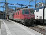 Die SBB Re 4/4 II 11289 (Re 420 289-1) wartet mit ihrem EWLV Zug nach dem Rangierbahnhof Limmattal (RBL) via Brig auf die Abfahrt. Interessanterweise wird der lange Zug nur von einer Re 4/4 II gezogen, w�hrend sonst daf�r zwei von SBB Cargo angemiete ...