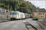 Die MOB Ge 4/4 8002  125 Jahre MOB  ist in Chamby mit ihrel GEX Interlaken Ost - Montreux unterwegs und verl�sst nach einem kurzen Distanzhalt den Bahnhof.