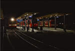 Links Be 4/4 612, rechts Be 4/4 614, dazwischen ganz neu und noch ohne Namen ist Be 4/4 651 der CJ.