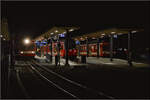 Links Be 4/4 612, rechts Be 4/4 614, dazwischen ganz neu und noch ohne Namen ist Be 4/4 651 der CJ.