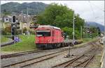 Die MOB (ex CEV) HGem 2/2 2501 wartet mit zwei Flachwagen in Blonay auf den n�chsten Einsatz.